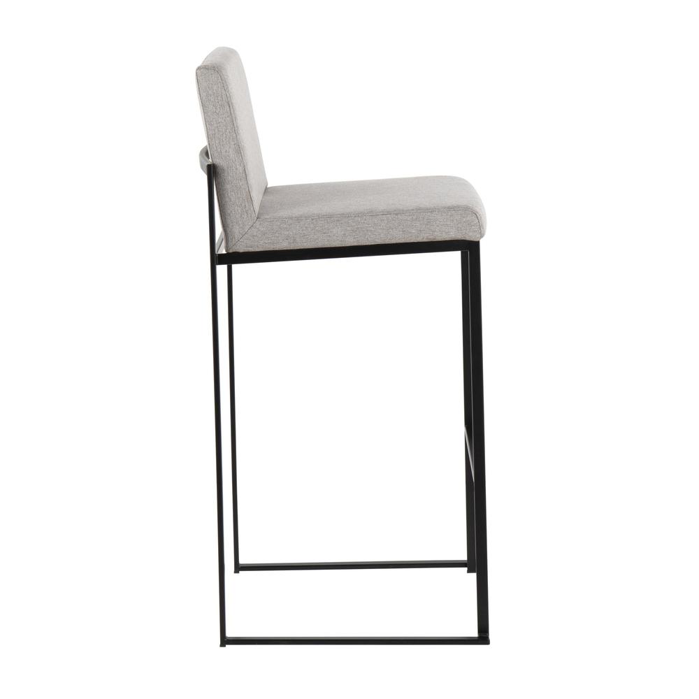Black Steel, Grey Fabric Fuji High Back Barstool - Set of 2