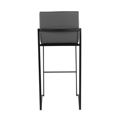 Black Steel, Grey PU Fuji High Back Barstool - Set of 2