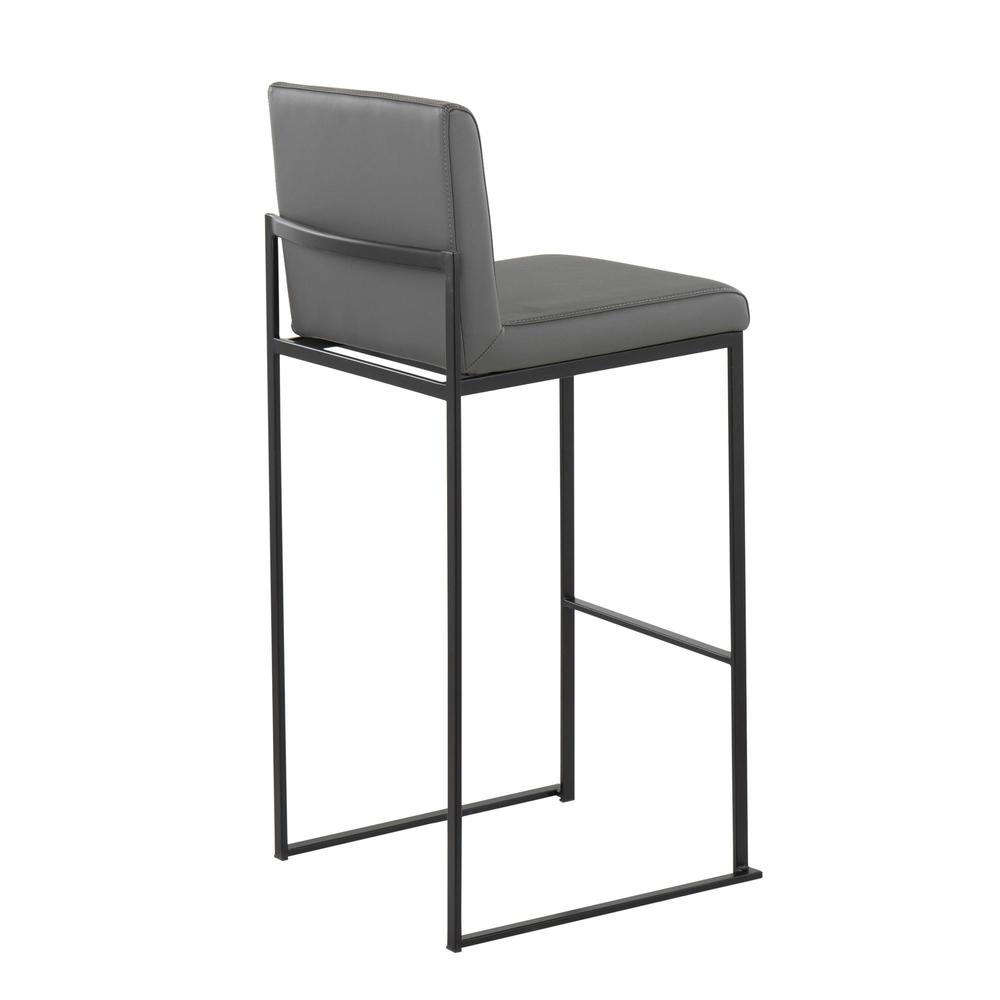 Black Steel, Grey PU Fuji High Back Barstool - Set of 2
