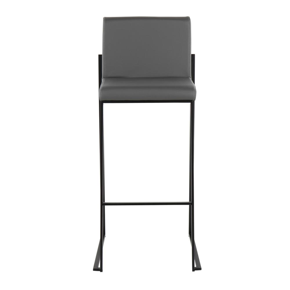 Black Steel, Grey PU Fuji High Back Barstool - Set of 2
