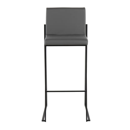 Black Steel, Grey PU Fuji High Back Barstool - Set of 2