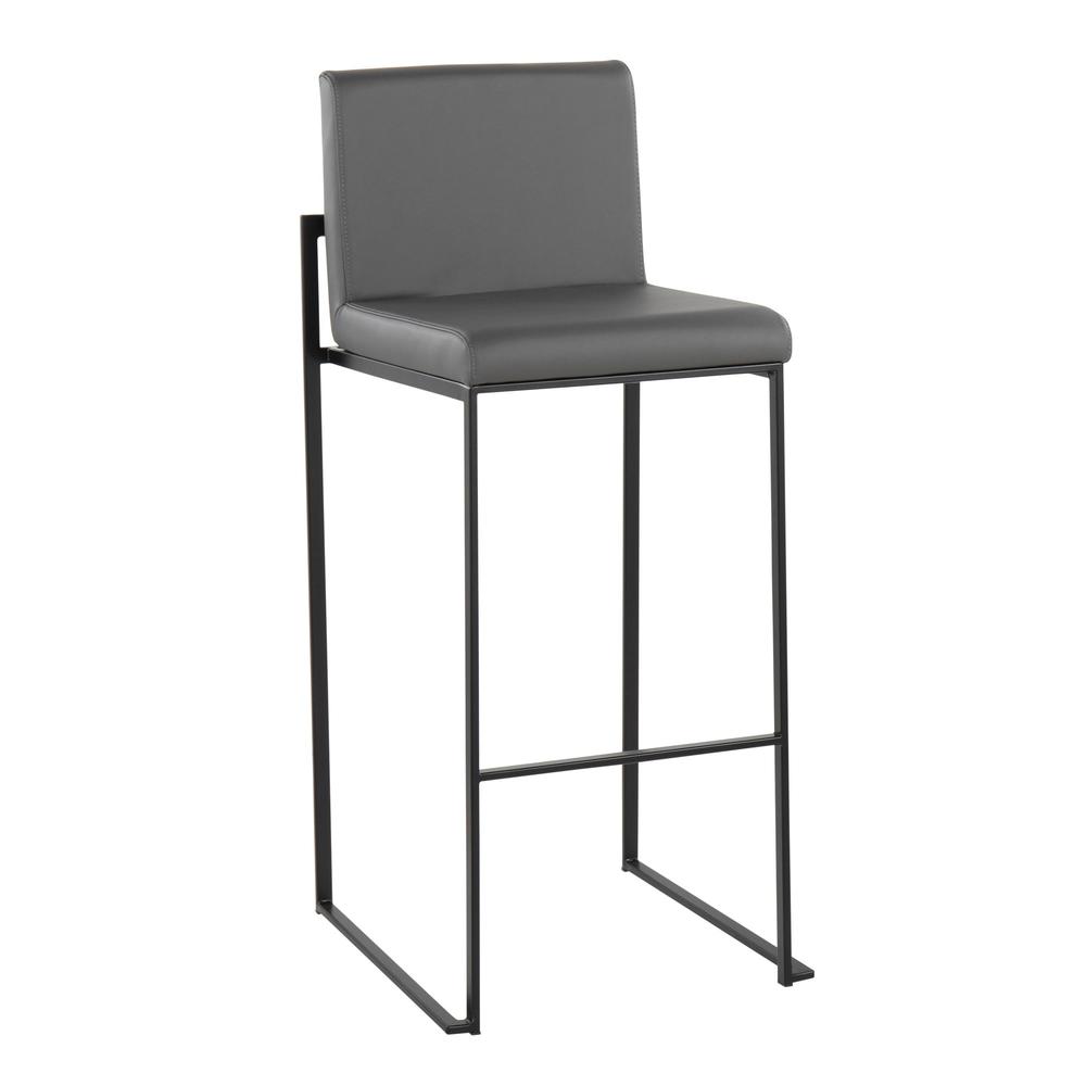 Black Steel, Grey PU Fuji High Back Barstool - Set of 2