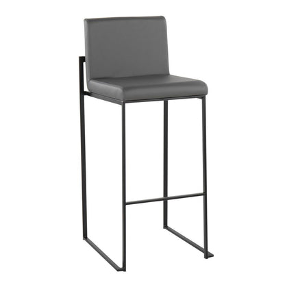Black Steel, Grey PU Fuji High Back Barstool - Set of 2