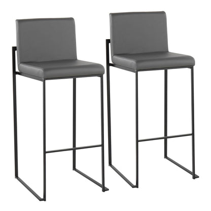 Black Steel, Grey PU Fuji High Back Barstool - Set of 2