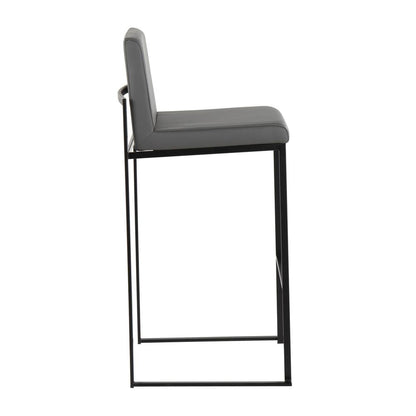 Black Steel, Grey PU Fuji High Back Barstool - Set of 2