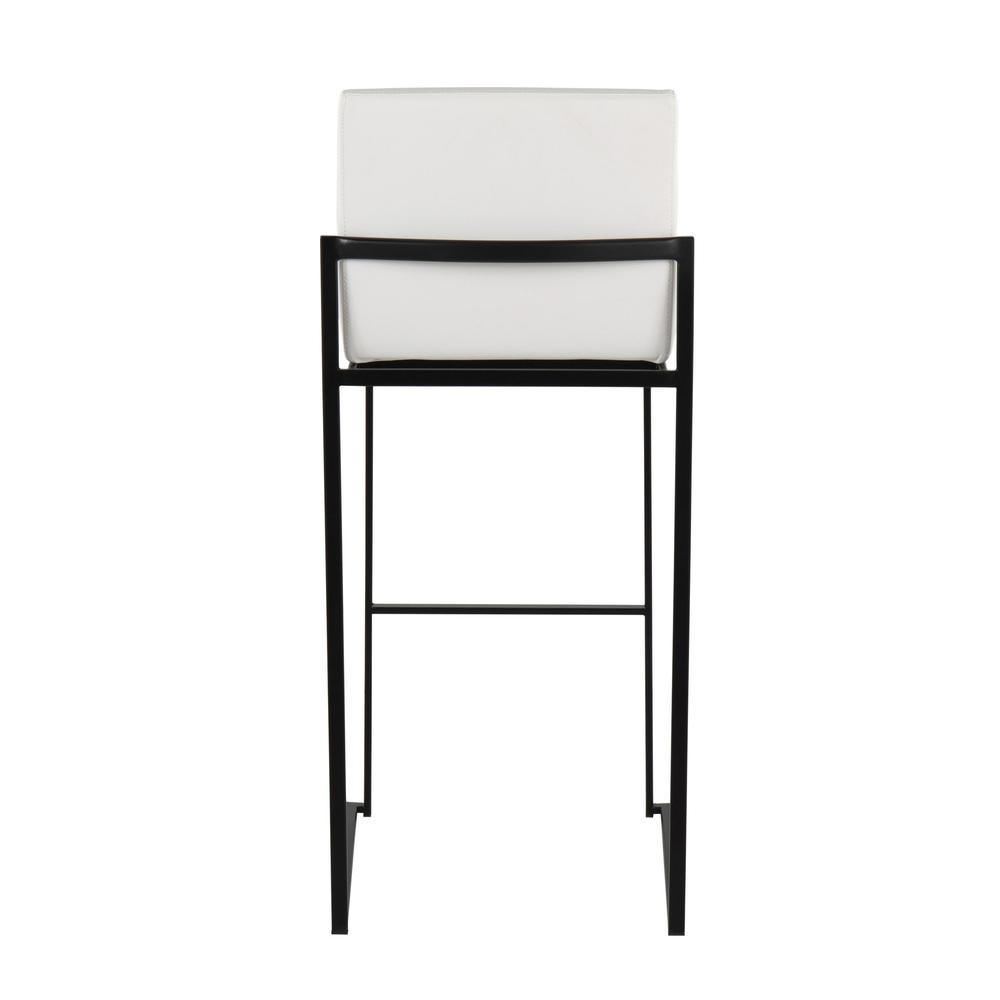 Black Steel, White PU Fuji High Back Barstool - Set of 2