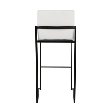 Black Steel, White PU Fuji High Back Barstool - Set of 2