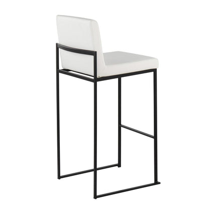Black Steel, White PU Fuji High Back Barstool - Set of 2