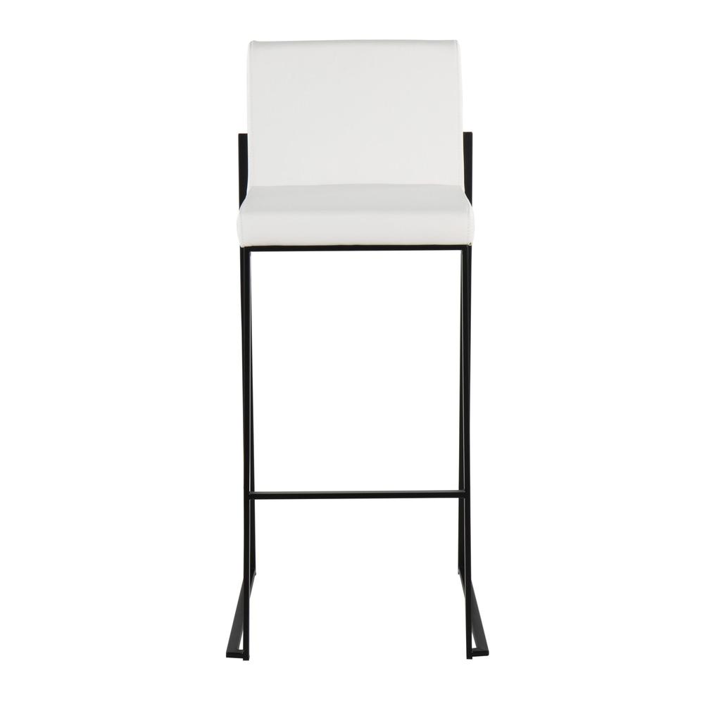 Black Steel, White PU Fuji High Back Barstool - Set of 2