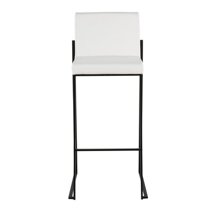 Black Steel, White PU Fuji High Back Barstool - Set of 2