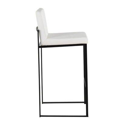 Black Steel, White PU Fuji High Back Barstool - Set of 2