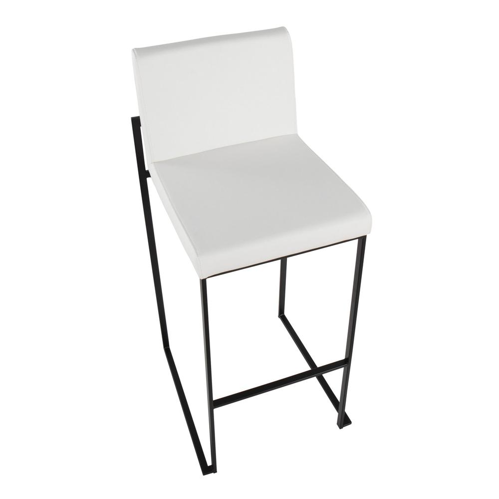 Black Steel, White PU Fuji High Back Barstool - Set of 2
