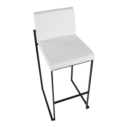 Black Steel, White PU Fuji High Back Barstool - Set of 2