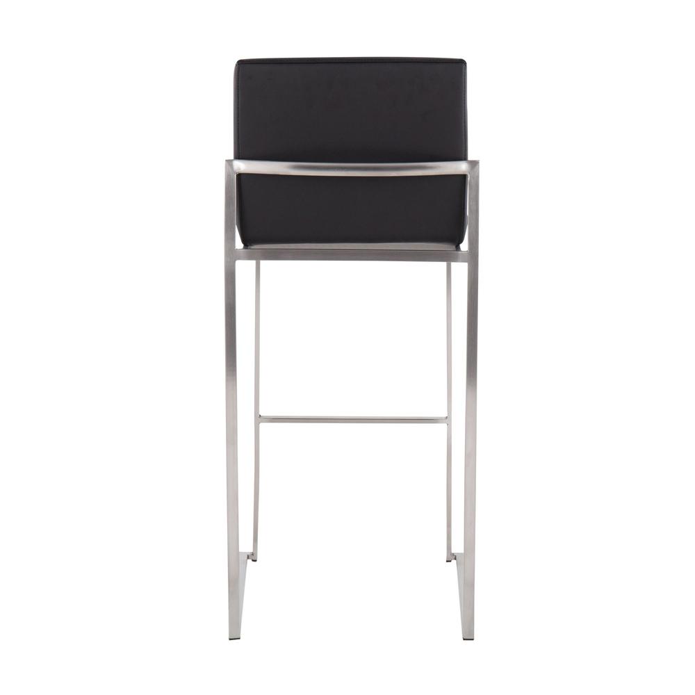 Stainless Steel, Black PU Fuji High Back Barstool - Set of 2