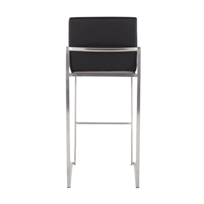 Stainless Steel, Black PU Fuji High Back Barstool - Set of 2