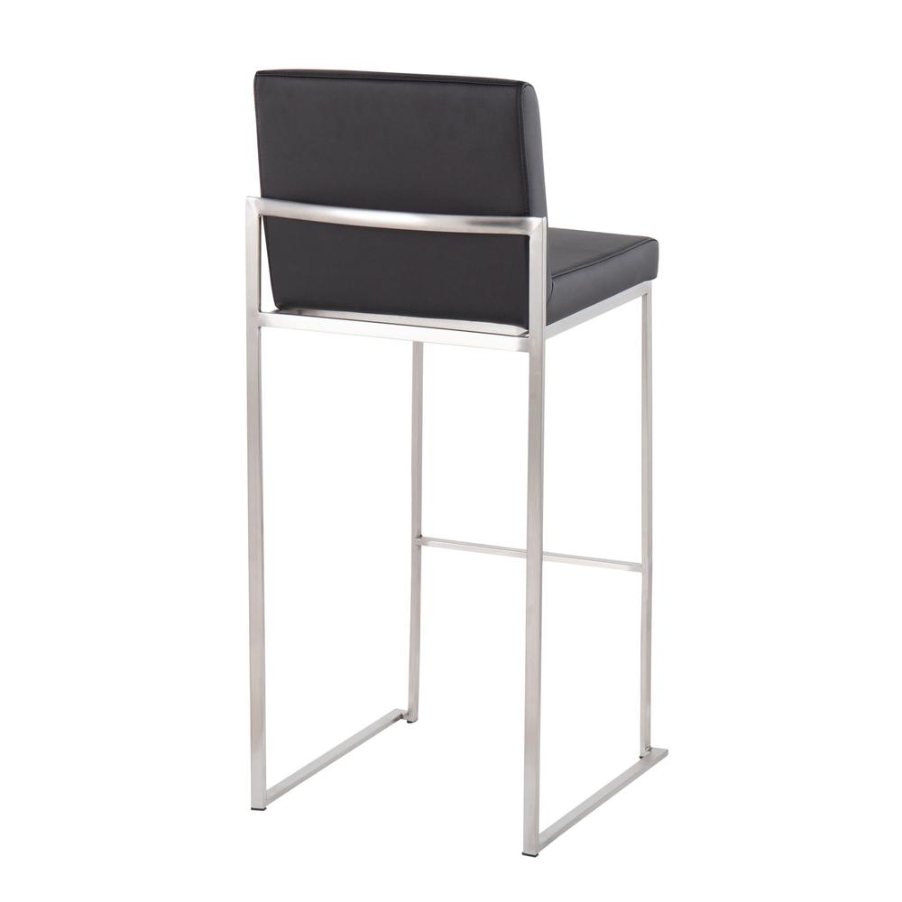 Stainless Steel, Black PU Fuji High Back Barstool - Set of 2