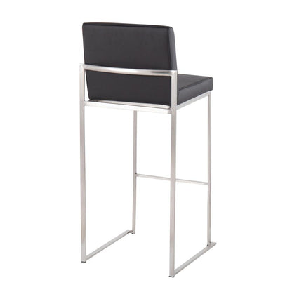 Stainless Steel, Black PU Fuji High Back Barstool - Set of 2