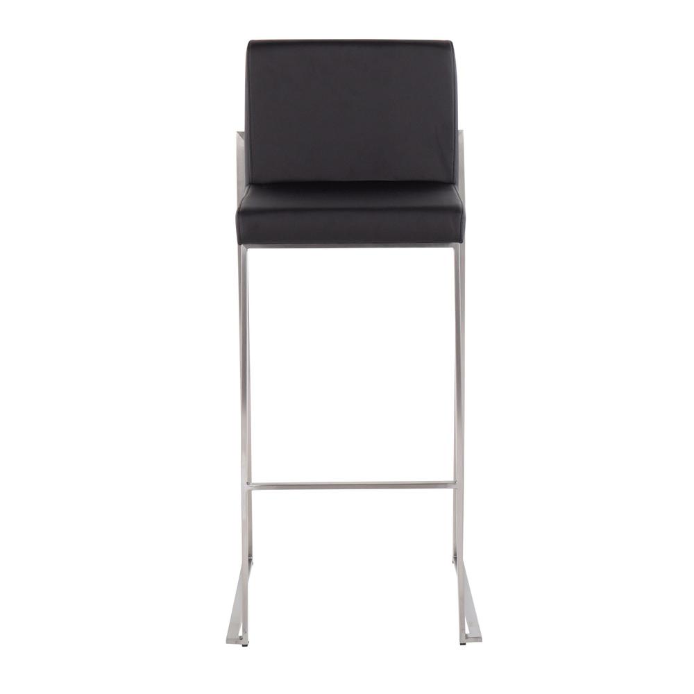 Stainless Steel, Black PU Fuji High Back Barstool - Set of 2