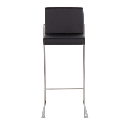 Stainless Steel, Black PU Fuji High Back Barstool - Set of 2