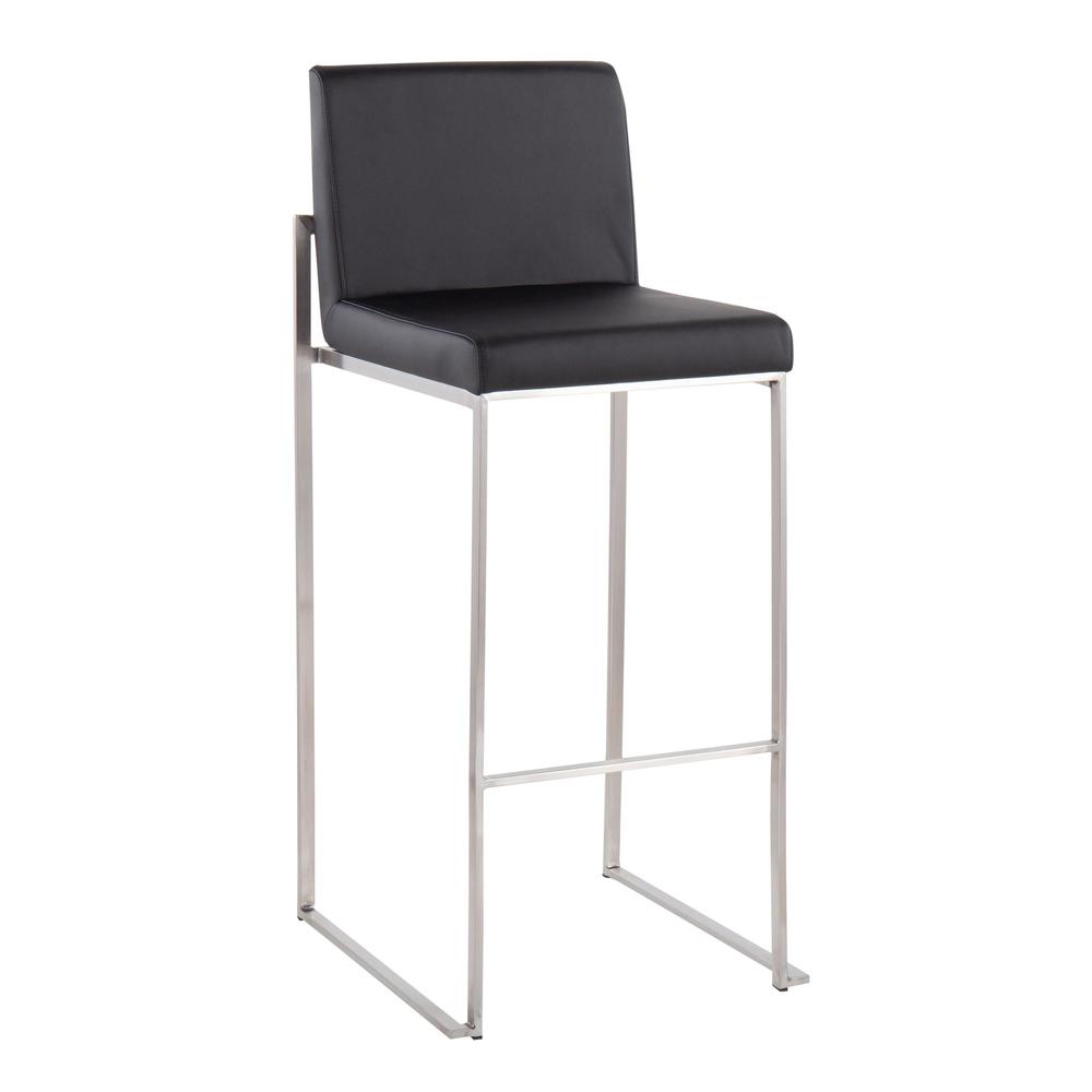 Stainless Steel, Black PU Fuji High Back Barstool - Set of 2