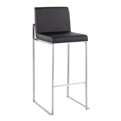 Stainless Steel, Black PU Fuji High Back Barstool - Set of 2
