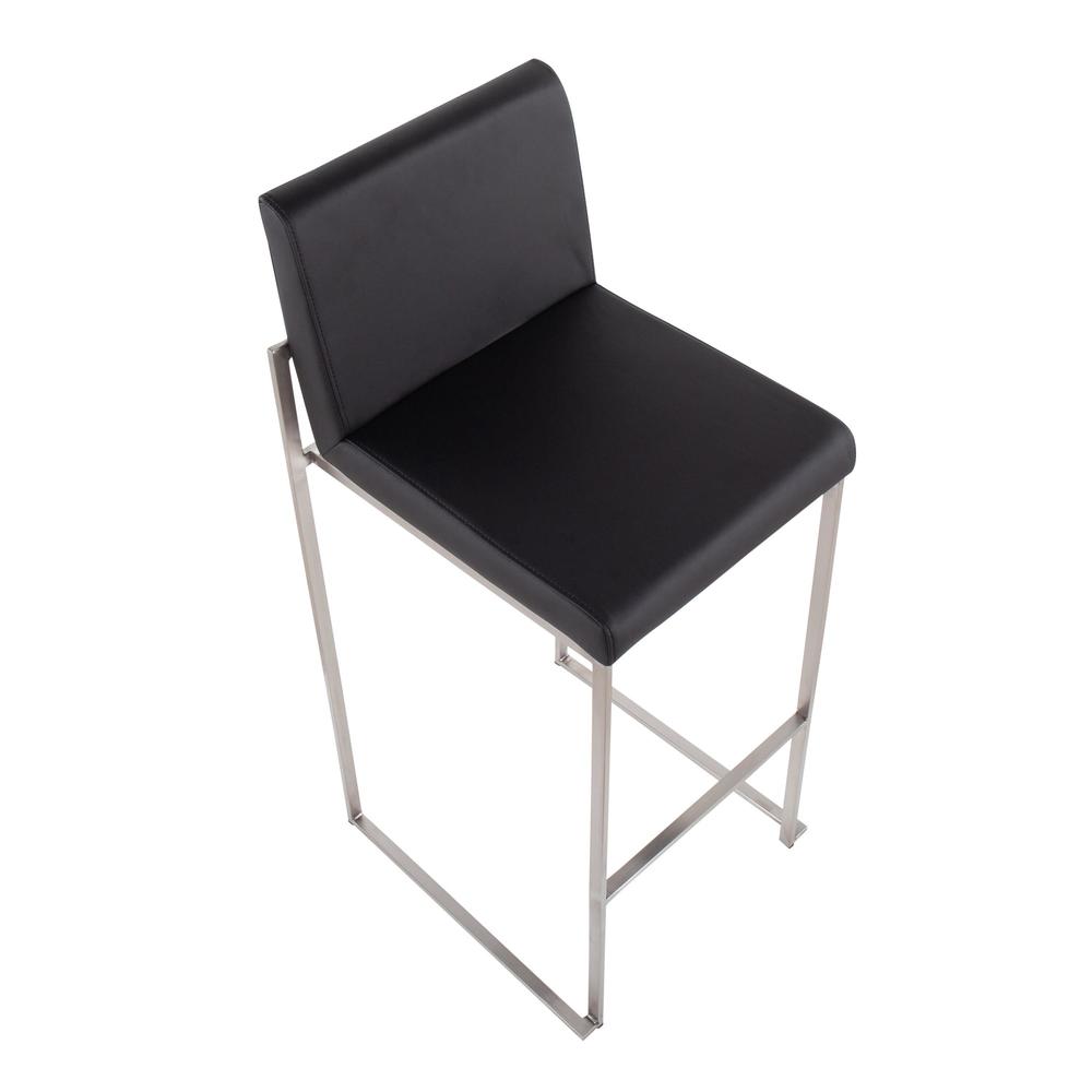 Stainless Steel, Black PU Fuji High Back Barstool - Set of 2