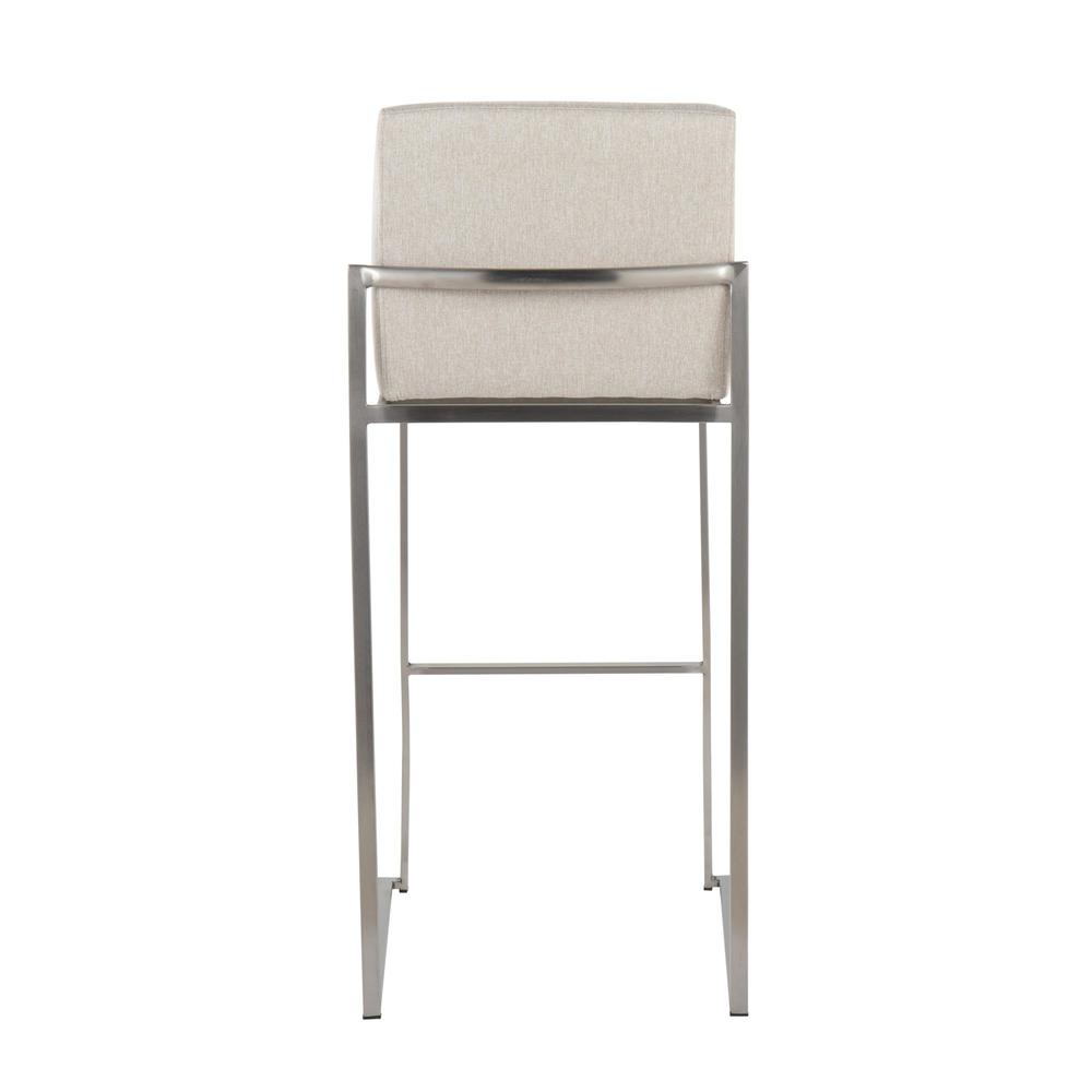 Stainless Steel, Beige Fabric Fuji High Back Barstool - Set of 2