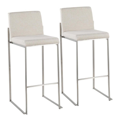 Stainless Steel, Beige Fabric Fuji High Back Barstool - Set of 2