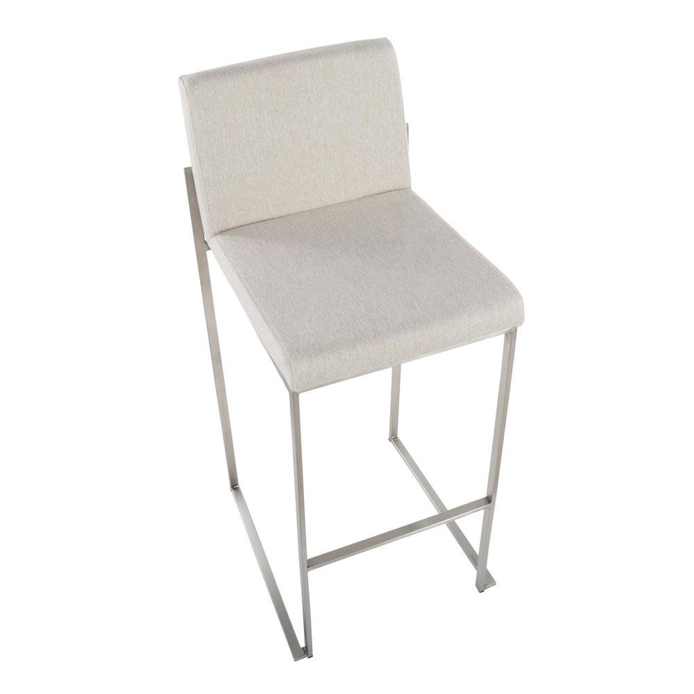 Stainless Steel, Beige Fabric Fuji High Back Barstool - Set of 2