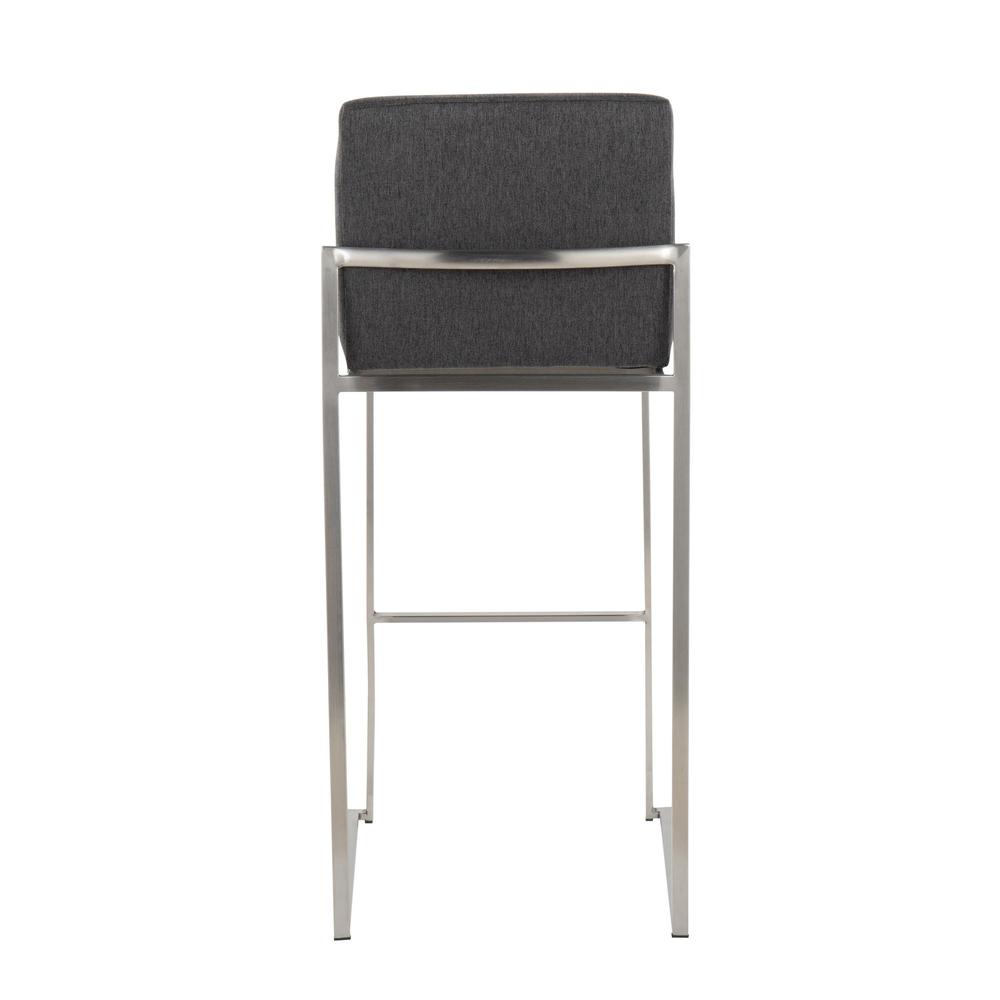 Stainless Steel, Charcoal Fabric Fuji High Back Barstool - Set of 2