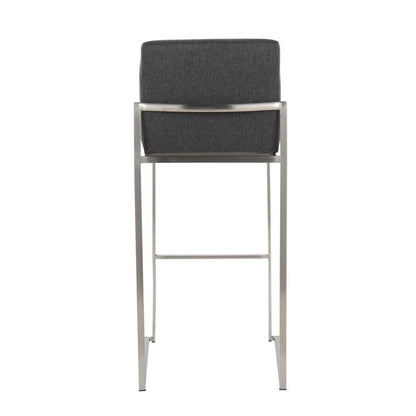 Stainless Steel, Charcoal Fabric Fuji High Back Barstool - Set of 2