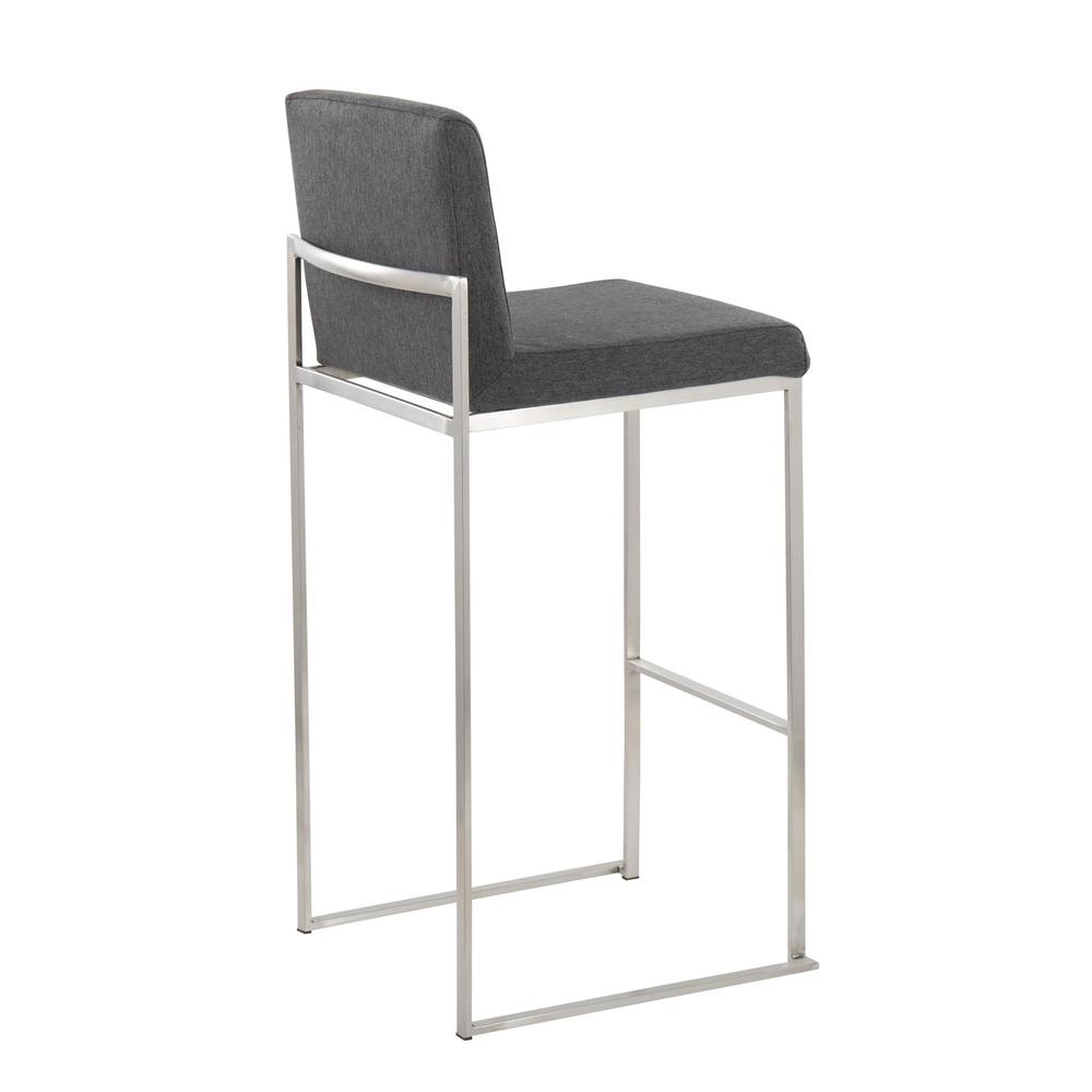Stainless Steel, Charcoal Fabric Fuji High Back Barstool - Set of 2