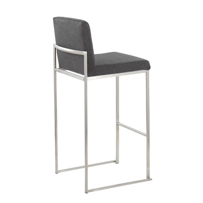 Stainless Steel, Charcoal Fabric Fuji High Back Barstool - Set of 2