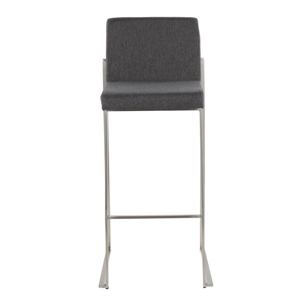 Stainless Steel, Charcoal Fabric Fuji High Back Barstool - Set of 2