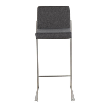 Stainless Steel, Charcoal Fabric Fuji High Back Barstool - Set of 2