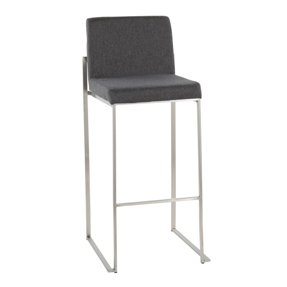 Stainless Steel, Charcoal Fabric Fuji High Back Barstool - Set of 2