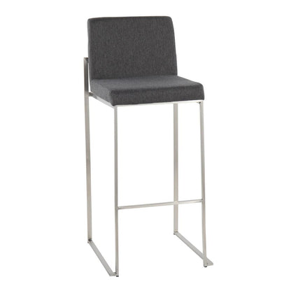 Stainless Steel, Charcoal Fabric Fuji High Back Barstool - Set of 2