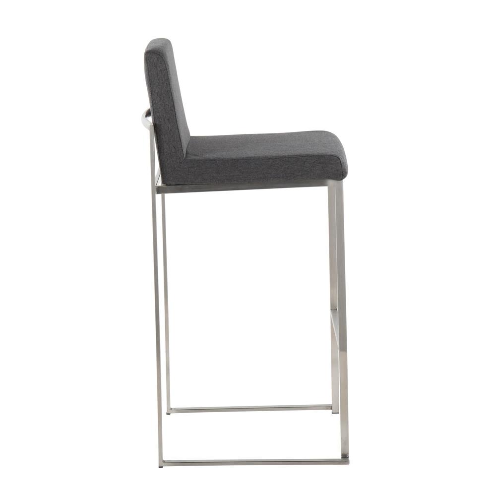Stainless Steel, Charcoal Fabric Fuji High Back Barstool - Set of 2
