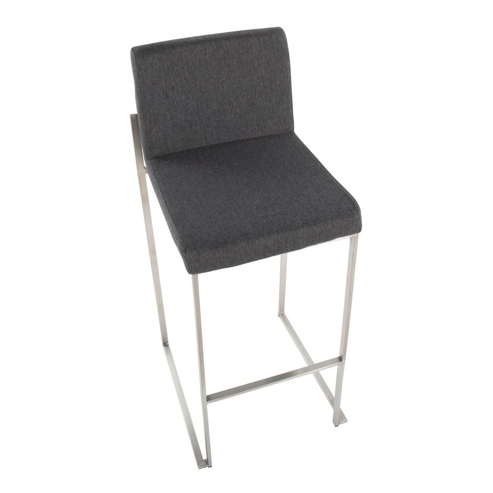 Stainless Steel, Charcoal Fabric Fuji High Back Barstool - Set of 2