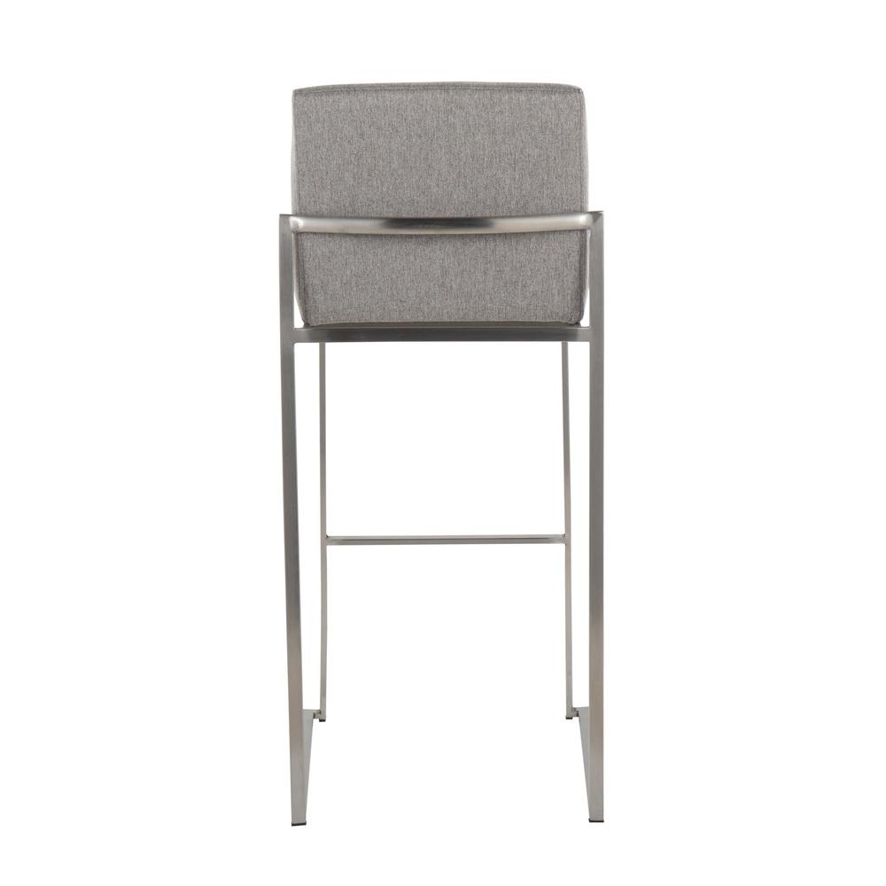 Stainless Steel, Grey Fabric Fuji High Back Barstool - Set of 2