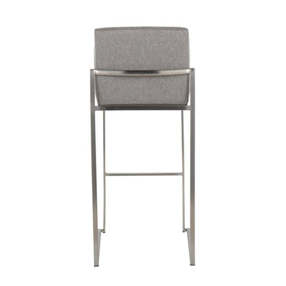 Stainless Steel, Grey Fabric Fuji High Back Barstool - Set of 2