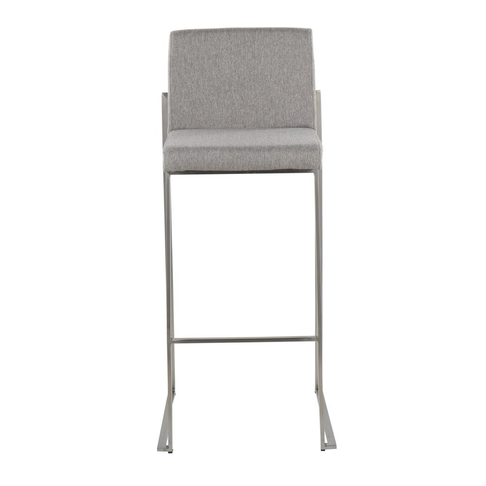 Stainless Steel, Grey Fabric Fuji High Back Barstool - Set of 2