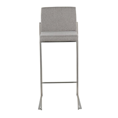 Stainless Steel, Grey Fabric Fuji High Back Barstool - Set of 2