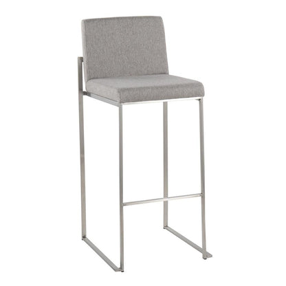 Stainless Steel, Grey Fabric Fuji High Back Barstool - Set of 2