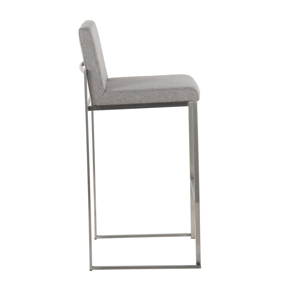 Stainless Steel, Grey Fabric Fuji High Back Barstool - Set of 2