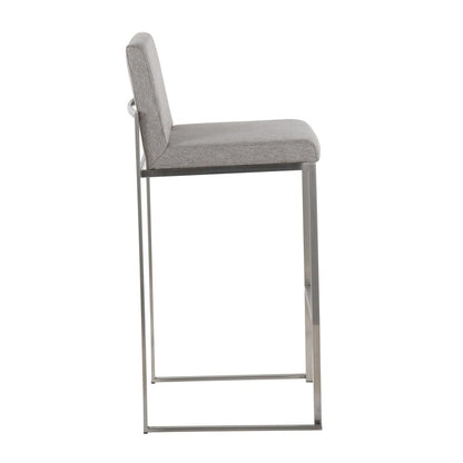 Stainless Steel, Grey Fabric Fuji High Back Barstool - Set of 2