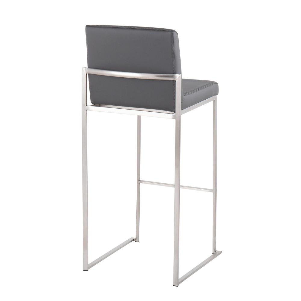 Stainless Steel, Grey PU Fuji High Back Barstool - Set of 2
