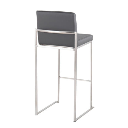 Stainless Steel, Grey PU Fuji High Back Barstool - Set of 2