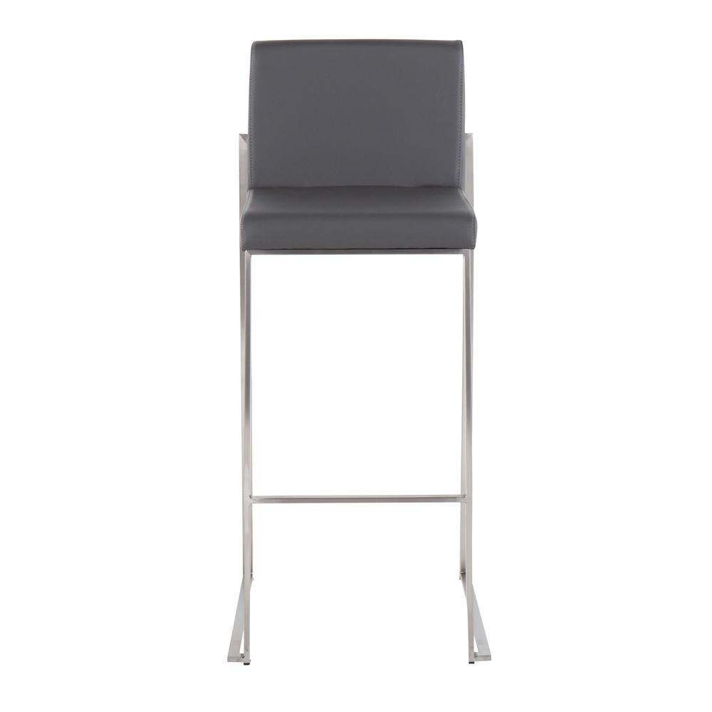 Stainless Steel, Grey PU Fuji High Back Barstool - Set of 2