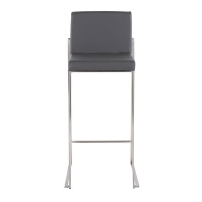 Stainless Steel, Grey PU Fuji High Back Barstool - Set of 2